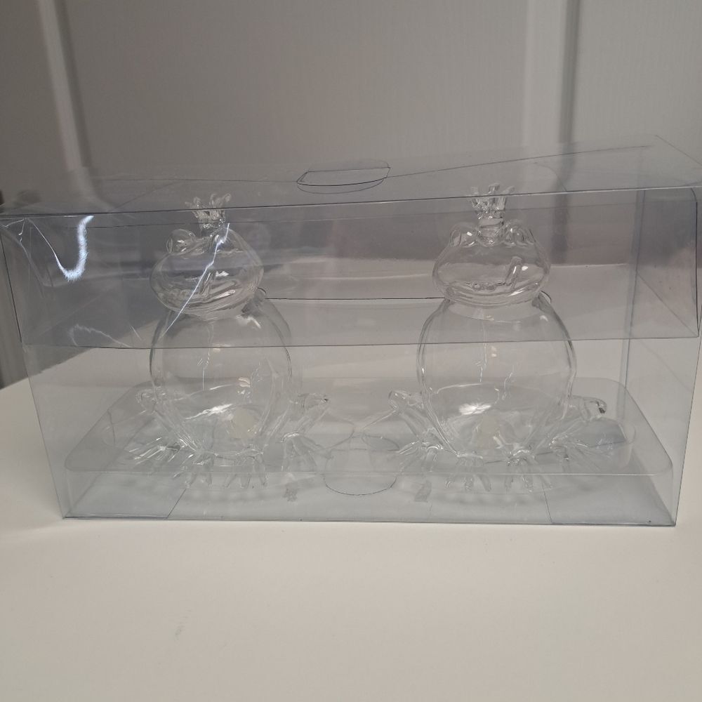 Clear Glass Frog Prince Salt and Pepper Shaker Figurines